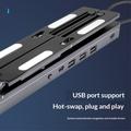 Justerbart stativ for bærbar PC i aluminium med RGB-bakgrunnsbelysning og USB-hub