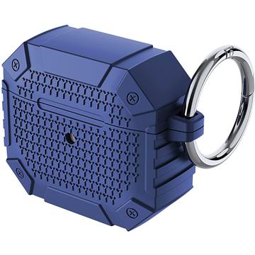 AirPods 4 TPU støtsikkert forsterket etui - militær beskyttelse med karabinkrok - blå