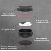 AirTag Tech-Protect vanntett etui med vri-lås og 3M selvklebende feste - svart