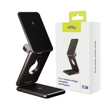 Allity AWC-230-225WMS 3-i-1 MagSafe-kompatibel trådløs lader 22.5W - grafitt