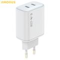 Amorus PD 45W GaN dobbel USB-C-lader – hvit