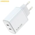 Amorus PD 45W GaN dobbel USB-C-lader – hvit