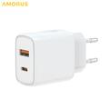 Amorus PD hurtiglader for veggmontering – 20 W USB-C, 18 W USB-A – hvit