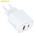 Amorus PD hurtiglader for veggmontering – 20 W USB-C, 18 W USB-A – hvit