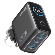 Anker 100W GaN-vegglader med smart skjerm - grå