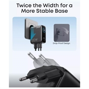 Anker 100W GaN-vegglader med smart skjerm - grå