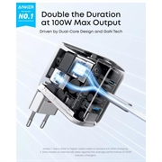 Anker 100W GaN-vegglader med smart skjerm - sølv