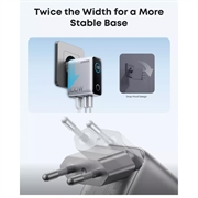 Anker 100W GaN-vegglader med smart skjerm - sølv