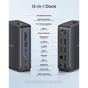 Anker 13-i-1 multifunksjonell hub - 2x USB-C, 3x USB-A, 100W Power Delivery - grå