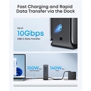 Anker 13-i-1 multifunksjonell hub - 2x USB-C, 3x USB-A, 100W Power Delivery - grå