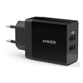 Anker PowerPort 2 Rask Vegglader - 2 x USB, 24W - Svart