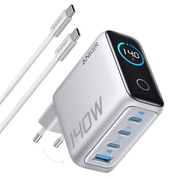Anker Zolo 140W GaN-stasjonær lader med USB-C-kabel - Silver