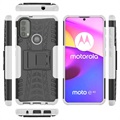 Anti-Slip Motorola Moto E20/E30/E40 Hybrid-deksel med Stativ - Hvit / Svart