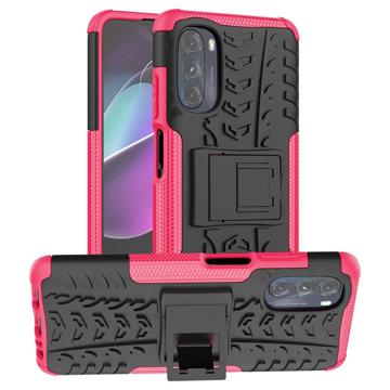 Anti-Slip Motorola Moto G (2022) Hybrid-deksel med Stativ - Varm rosa / Svart