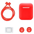 4-in-1 Apple AirPods / AirPods 2 Silikon Tilbehørssett - Rød