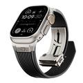 Apple Watch (42/44/SE/45/46/49mm) silikonrem med vertikale linjer og titankobling - svart