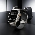 Apple Watch (42/44/SE/45/46/49mm) silikonrem med vertikale linjer og titankobling - svart