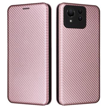 Asus Zenfone 11 Ultra Flip-deksel - Karbonfiber - Roségull