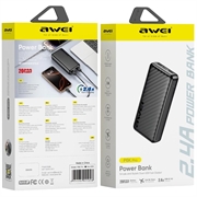 Awei P6K Pro 20000mAh powerbank - 2xUSB-A/USB-C - svart