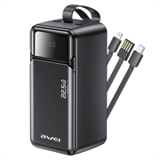 Awei PA-107 50000mAh powerbank - 22.5W, innebygd USB-C/3xUSB - svart