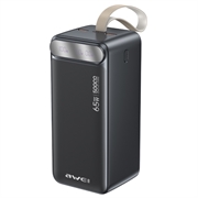 Awei PA-81 50000mAh powerbank - 65W, USB-C/2xUSB-A, LED-display - svart