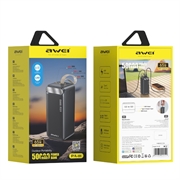 Awei PA-81 50000mAh powerbank - 65W, USB-C/2xUSB-A, LED-display - svart