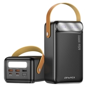 Awei PA-82 60000mAh powerbank - 65W, 2x USB-A/USB-C, LED-display, lommelykt - svart