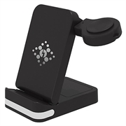 B-27 3-i-1 sammenleggbar trådløs lader med nattlys - 15W - svart