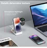 B-27 3-i-1 sammenleggbar trådløs lader med nattlys - 15W - hvit