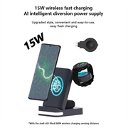 B-27 3-i-1 sammenleggbar trådløs lader med nattlys - 15W - hvit