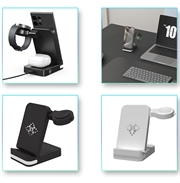 B-27 3-i-1 sammenleggbar trådløs lader med nattlys - 15W - hvit