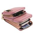 BAELLERRY N0110 Dobbeltlags lommebok med glidelås i PU-lær og mobiltelefonveske med skulderstropp - Mørkrosa