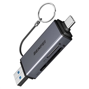 BENFEI 2-i-1 USB-C/USB-A 3.0-kortleser - SD, TF, microSD - svart