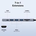 BENFEI 7-i-1 USB-C-adapterhub - 4K HDMI 60Hz, 100W PD, 3x USB-A, SD- og microSD-kortleser