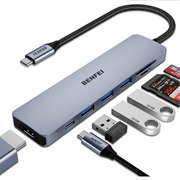 BENFEI 7-i-1 USB-C-adapterhub - 4K HDMI 60Hz, 100W PD, 3x USB-A, SD- og microSD-kortleser