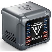 BK-127D 12-ports ladestasjon for skrivebord, 1200W - svart