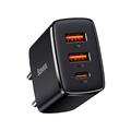 Baseus Compact Hurtiglader 30W - USB-C PD, 2xUSB - Svart