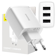 Baseus kompakt hurtiglader CCXJ020102, 3x USB, 17W - Hvit