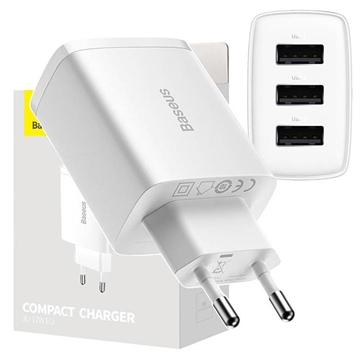 Baseus kompakt hurtiglader CCXJ020102, 3x USB, 17W - Hvit