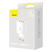 Baseus kompakt hurtiglader CCXJ020102, 3x USB, 17W - Hvit