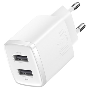 Baseus kompakt vegglader med 2 USB-porter - 10,5 W - hvit