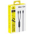 Baseus Flash 4 2-i-1 USB-C til dobbel USB-C hurtigladekabel 1.5m/140W - svart