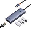 Baseus Flite BS-OH109 4-i-1 USB-C-nav - 3xUSB 3.0, RJ45 Ethernet-port - Plass Grå