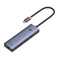 Baseus Flite BS-OH109 4-i-1 USB-C-nav - 3xUSB 3.0, RJ45 Ethernet-port - Plass Grå