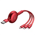 Baseus Little Octopus 3-i-1 Kabel - Lightning, USB-C, MicroUSB - Rød