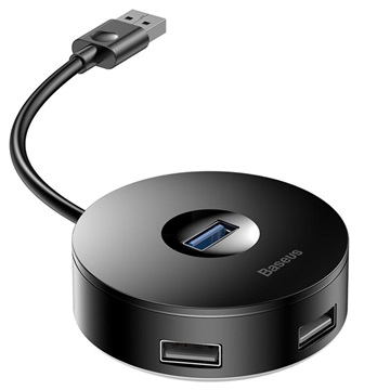 Baseus Round Box 4-port USB 3.0 Hub med MicroUSB Power Supply - Svart