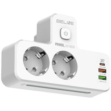 Beline Power Strip med LED-bakgrunnsbelysning - 2x USB-A, USB-C, 2x AC - Hvit