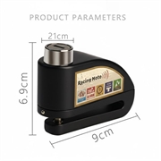 Bengguo skivebremselås med 110dB alarm for sykkel og motorsykkel - svart