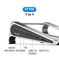 Blueendless ST708 7-i-1 bærbar PC-stativ med USB-C-hub - sølv / grå