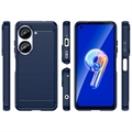 Asus Zenfone 10 Børstet TPU Deksel - Karbonfiber - Blå